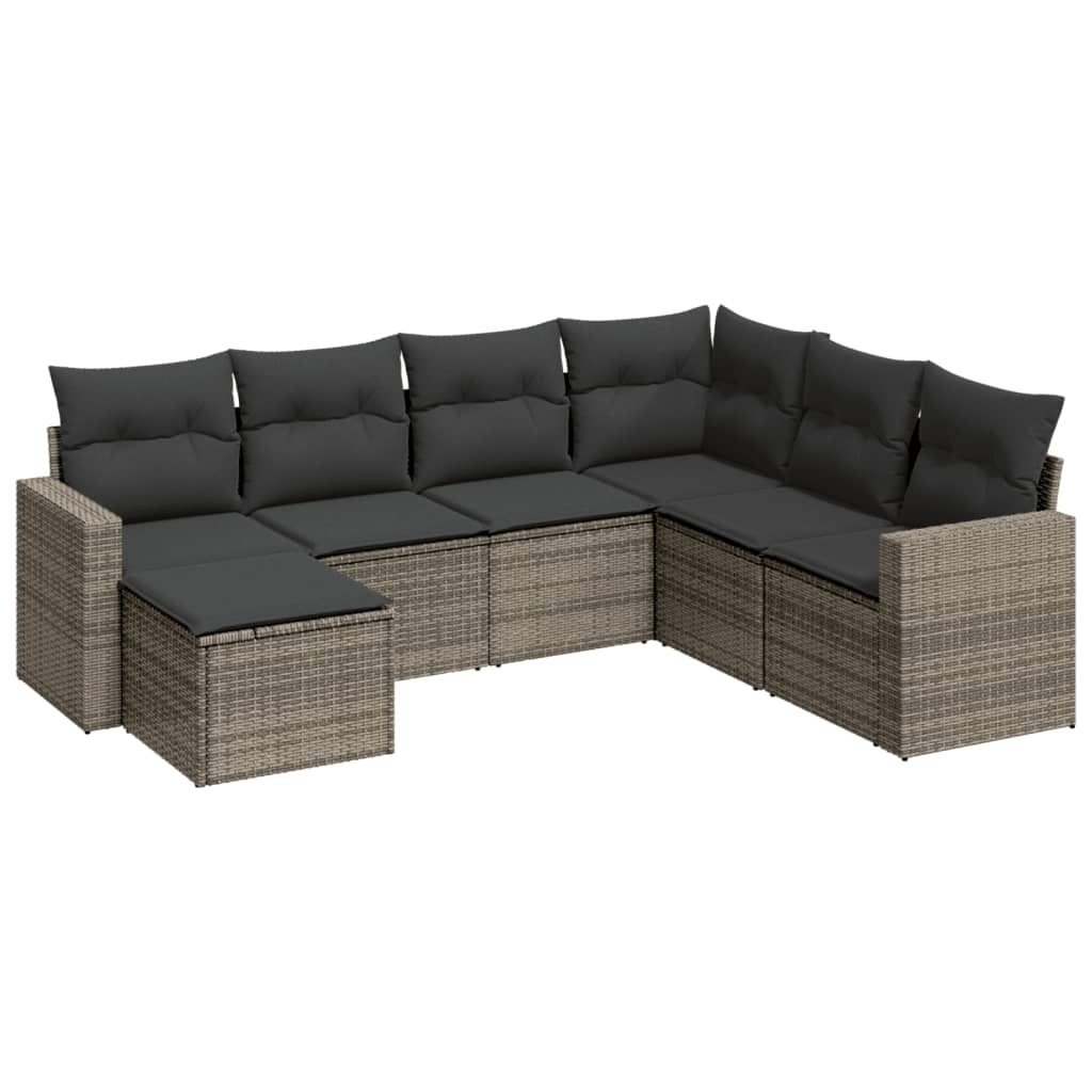 Modulares Gartensofa-Set, 7-teilig, mit Stauraum, wasserabweisendem Beutel und Kissen, Poly Rattan, Grau, UV-beständig