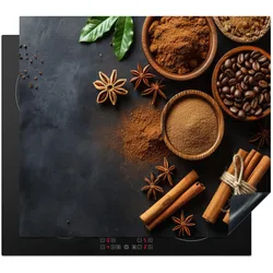 HERDABDECKPLATTE Zimt - Beton - Kaffee - Zimtstangen - Gewürze Abdeckung Glaskeramikkochfeld 59x51 cm