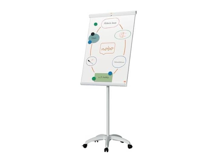 Chevalet Tableau Blanc Magnétique mobile en Acier Nobo Premium Plus. Roulettes verrouillables\, Surface Magnétique\, Crochets pour Bloc papier et Marqueurs intégrés\, EU Ecolabel\, 1915702