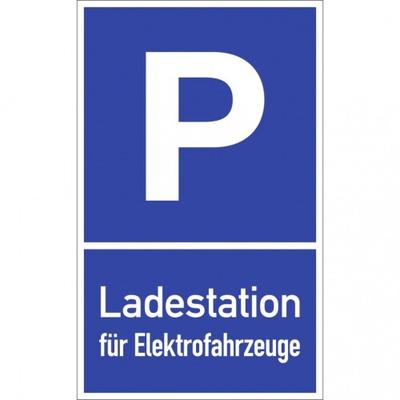 Dreifke® Parkplatzschild - Ladestation für Elektrofahrzeuge, Text, Alu, 400x650 mm