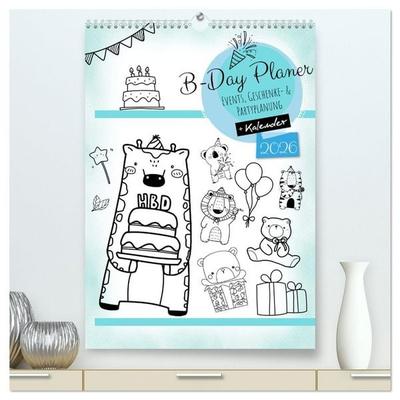 Geburtstagsplaner Doodle Tiere - Für Termine, Geschenke, Eventdetails & mehr (hochwertiger Premium Wandkalender 2026 DIN A2 hoch), Kunstdruck in