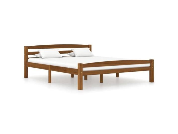 Lit Double Scandinave - Styles & Tendances - Cadre en Bois Massif - Marron Miel - 160x200 cm