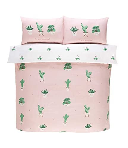 Rapport Home I WILL OVERLEVEN 3-delige dekbedovertrek set met cactus ontwerp, dubbel beddengoed, 200 x 200 cm