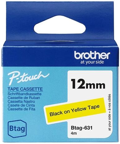 Brother Btag-631 fita não laminada preto sobre amarelo 12 mm