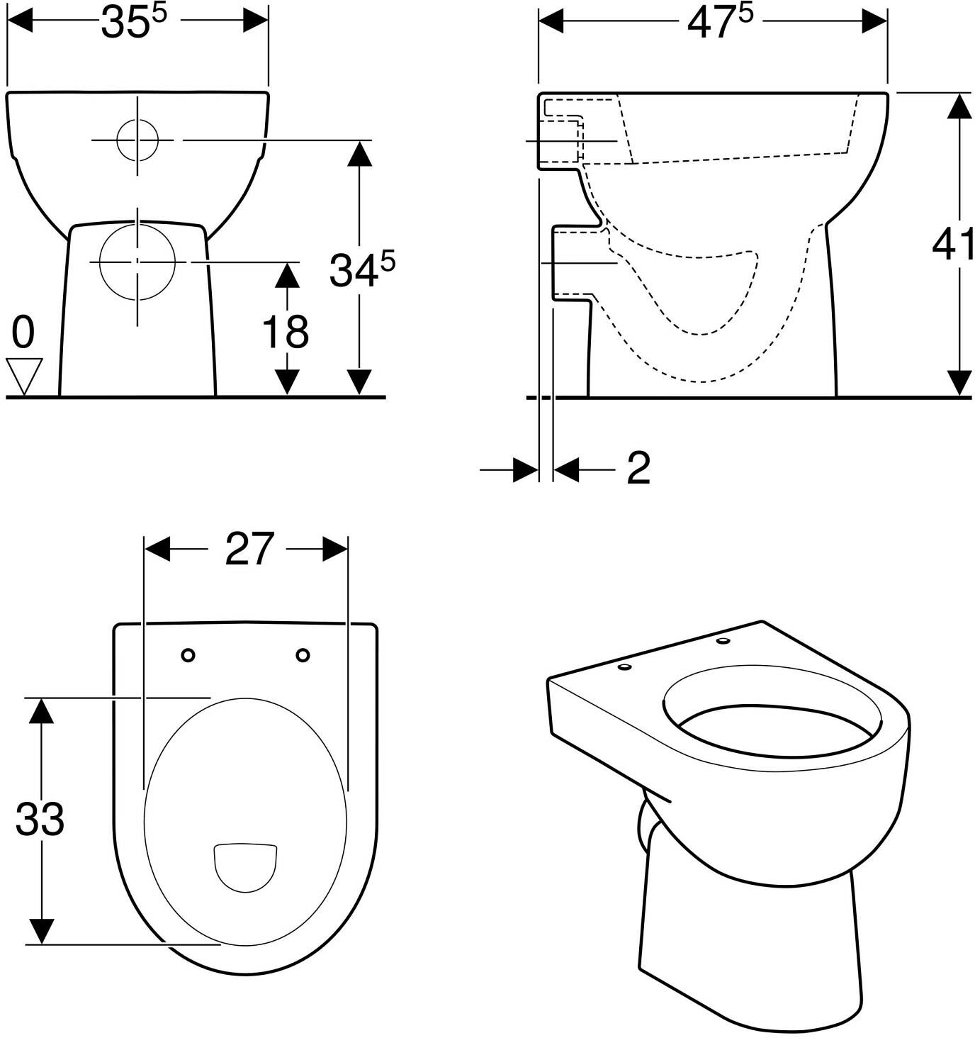 Geberit Renova Stand-WC Flachspüler, Abgang horizontal