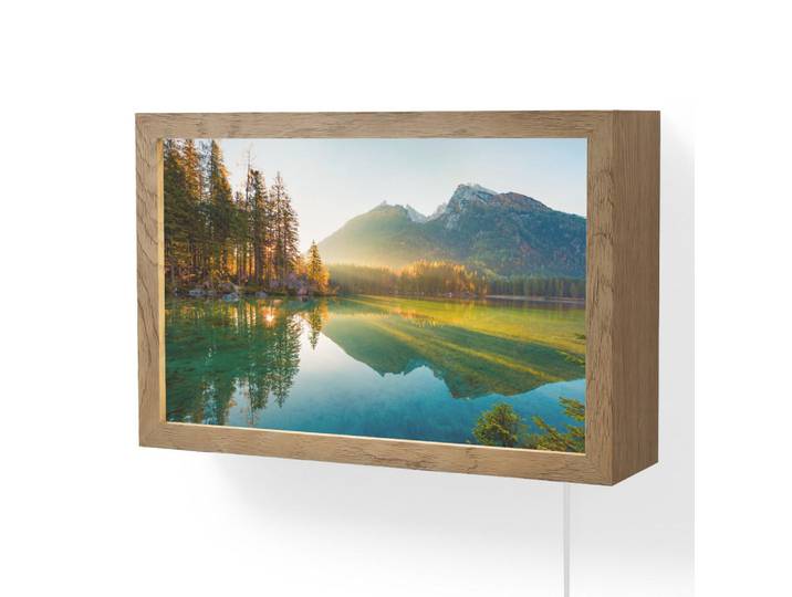 OnlyWow Wandleuchte - See - Wald - Berge - Natur - Sonne - Landschaft - 30x20 cm, Grün, Holzwerkstoff, Rechteckig, LED integriert, 30x20x8 cm, Lampen & Leuchten, Innenbeleuchtung, Wandlampe