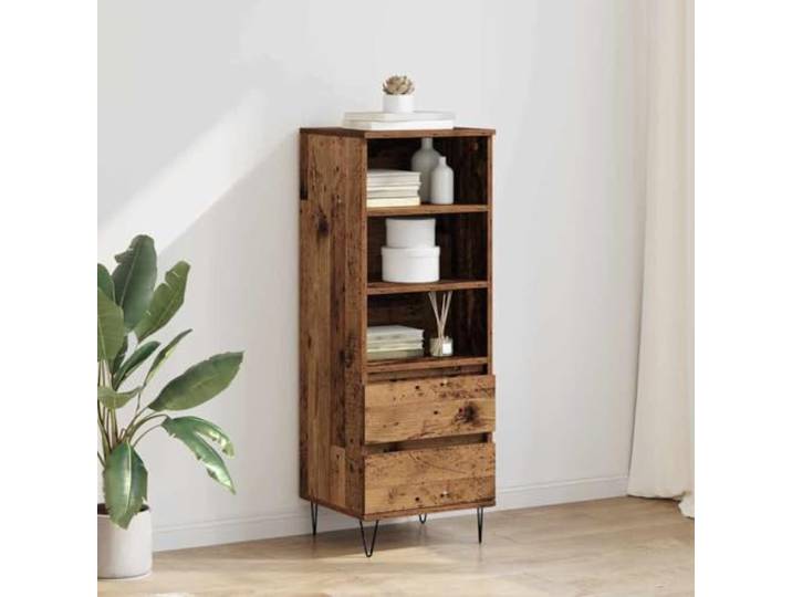 RJPLMFV Oberer Schrank aus Holz, antik, 40 x 36 x 110 cm Füße aus schwarzem Metall, Regale, Wandmontage, moderner Stil