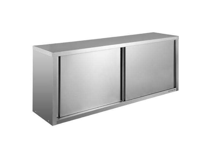 GastroHero Wandhängeschrank 200x40x65 cm, Edelstahl WHS-BASIC20 Schiebetüren, hohe Tragkraft, AISI 201, höhenverstellbarer Zwischenboden, Küche Gastronomie Wandschrank
