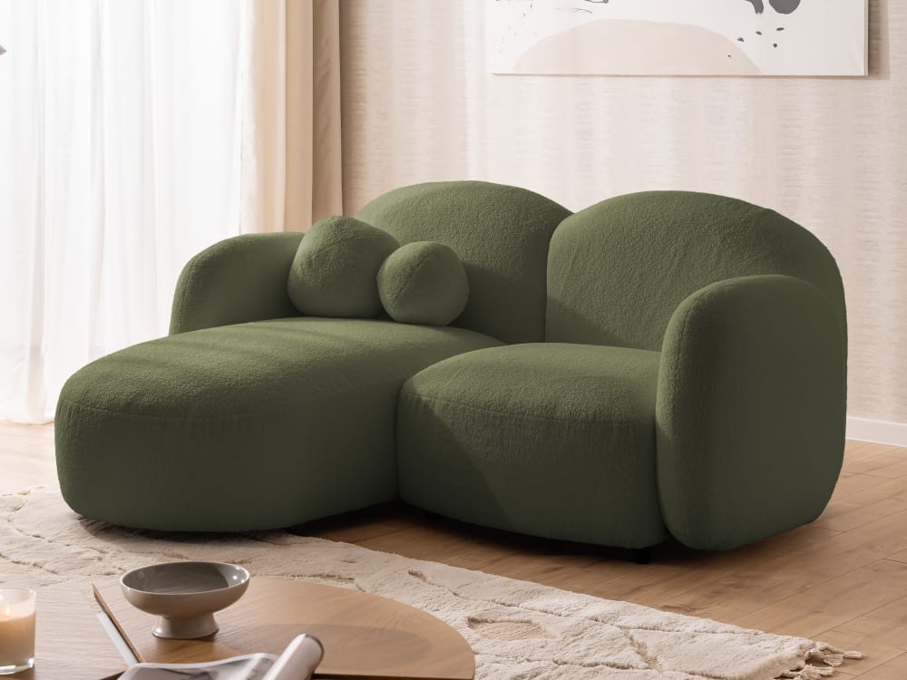 S-Style Canapé d angle en tissu bouclé vert Vert 146x80x190cm