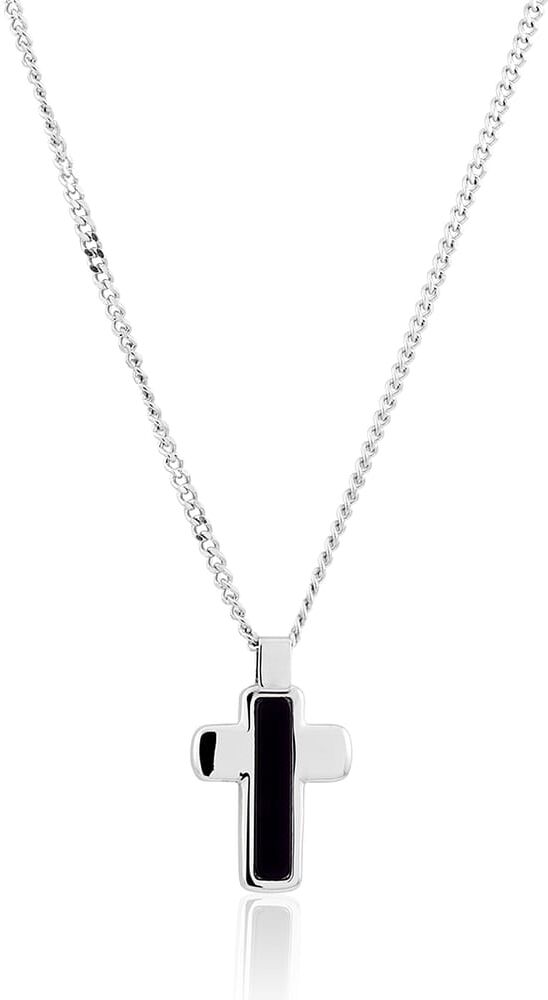 Collier Cleor En Acier Blanc Et Onyx Homme