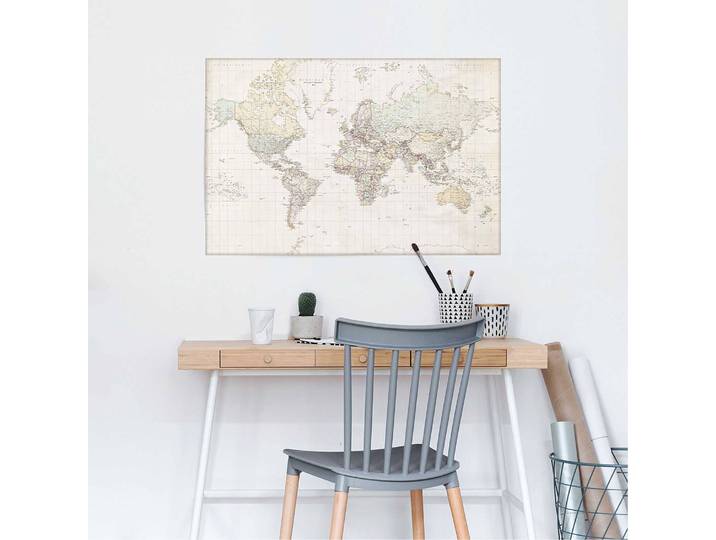 Poster Carte du monde Antique Papier Beige 61 x 92 x 0cm