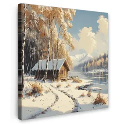 LEINWANDBILD Winter - Schnee - Zuhause - Natur Deko Wohnzimmer 20x20 cm