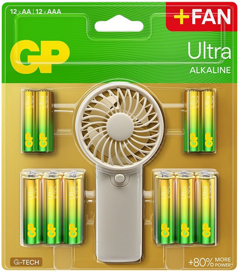 Pack 12x Pilhas Alcalinas LR03 AAA + 12x Pilhas Alcalinas LR06 AA c/ Oferta Ventoinha de Mão - GP