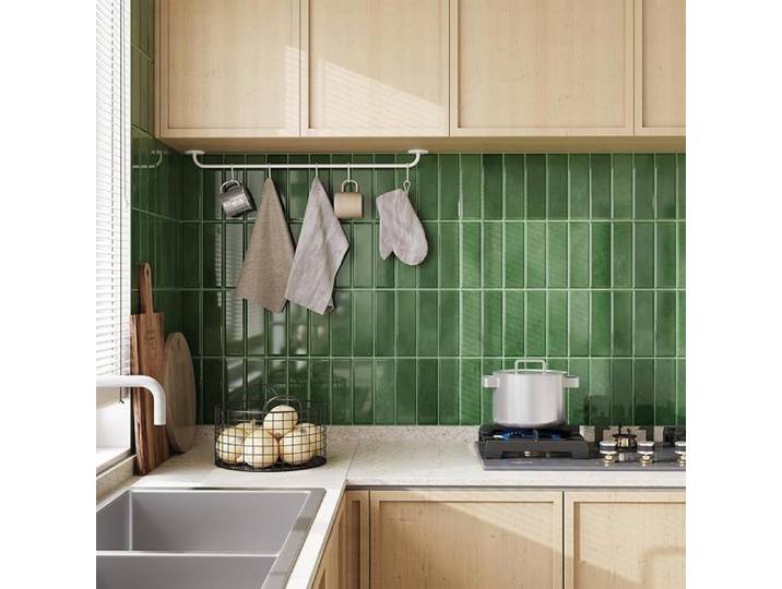 Credence Adhesive pour Cuisine: Plus épais Crédence Salle de Bain - 30.5x30.5 cm Metro Carrelage Adhesif - 10 Vert VERT FO CREDENCE