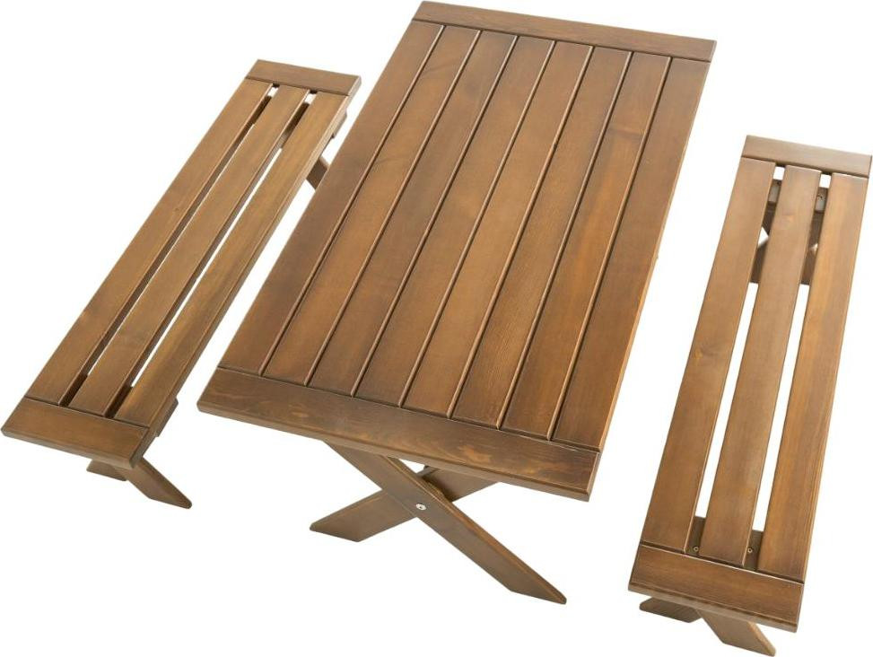 Robuste houten tuinset met luxe eettafel en 2 zitbanken