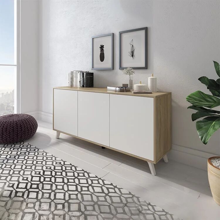 garneroarredamenti Credenza 154x72h cm 3 ante soggiorno rovere bianco frassinato Divine