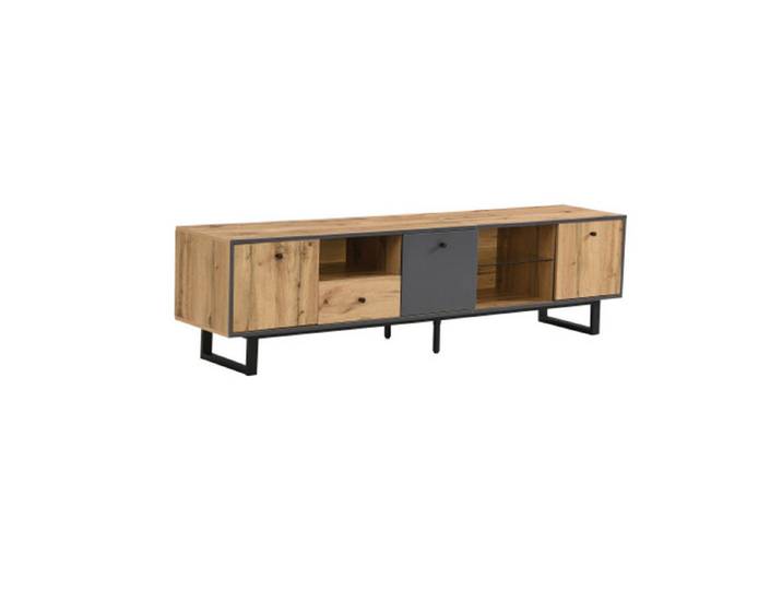 Celya TV-Schrank Wohnzimmer-TV-Schränke mit LED-Lichteffekt,Farblich passendes Design Glastrennwand, Pufferscharnier