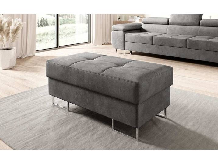 Beistellhocker Jess mit Stauraum - Grau - Samt - Luxusbetten24