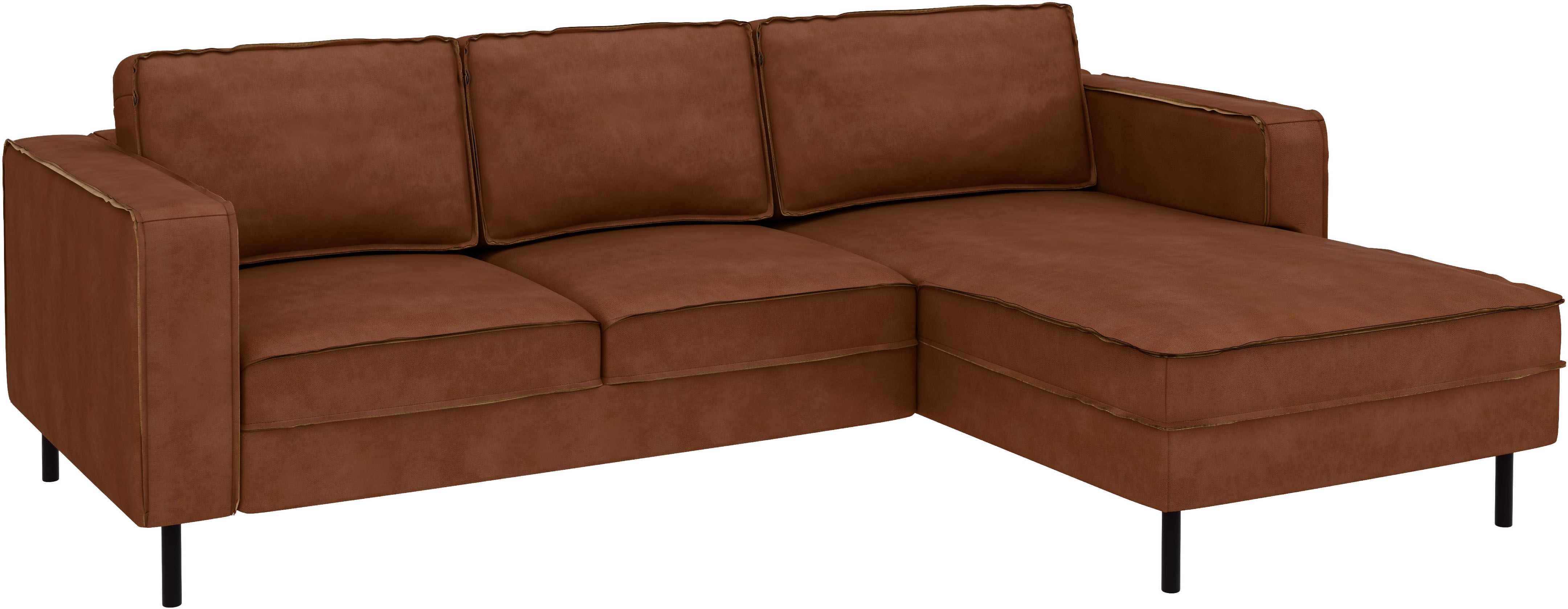 Ecksofa HOME AFFAIRE "Watkins, wahlweise mit Schlaffunktion/Bettkasten, moderne offene Naht", braun (cognac), B:232cm H:81cm T:161cm, 50% Leder, 40% Polyester, 10% Polyamid;Backing 60% Leder, Sofas, Ecksofa, Recamiere beidseitig montierbar, L-Form, Breite