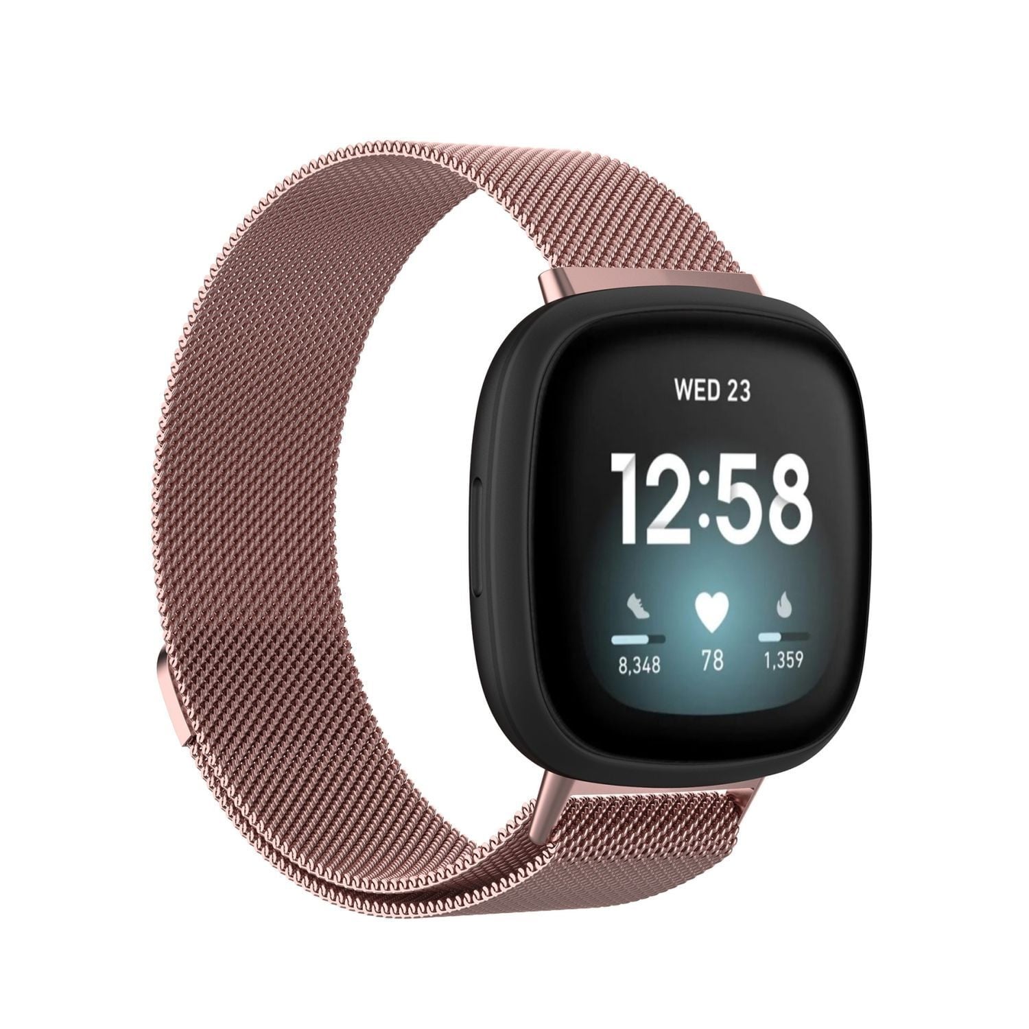 Wigento Metalen horlogeband voor Fitbit Versa 4 en Sense 2/Sense 1, Roze