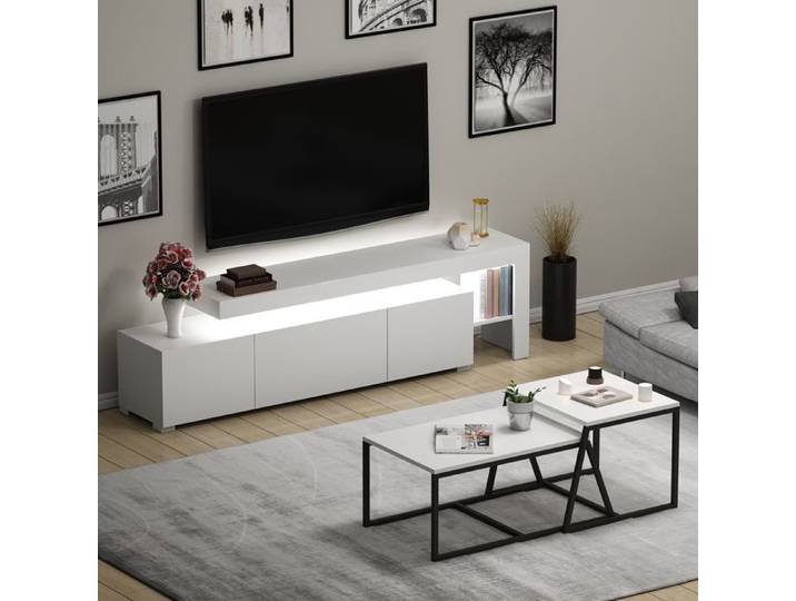 Ensemble Mobilier de Salon Gizzeria Dmora en Bois Blanc Nobilité