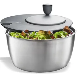 GEFU 28180 ROTARE Salatschleuder mit Edelstahl Schüssel, Siebeinsatz und Deckel, 3 Liter, integrierter Ausgießer