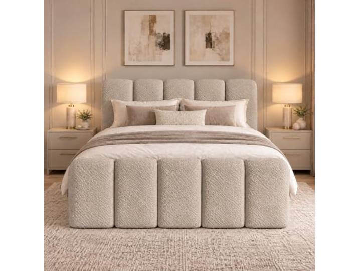Elvora DESIGN. Boxspringbett SOVA II 140x200 cm, 2 Bettkästen, Beige Bonell-Federkernmatratze, Schaumstoff-Topper 6 cm, zwei Bettkästen mit Gasdruckfedern, Bouclé-Bezug, Sitzhöhe 60 cm