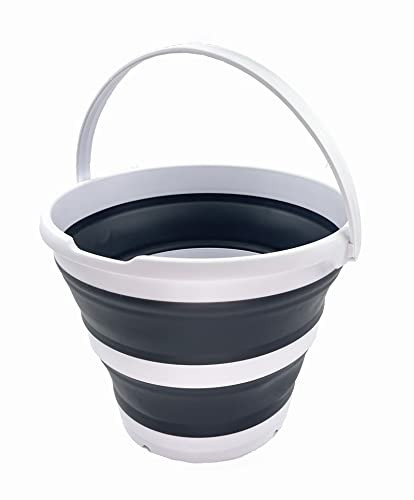 Sammart Opvouwbare Plastic Emmer 10L - Ronde Draagbare Wateremmer - Wit/Houtskoolzwart
