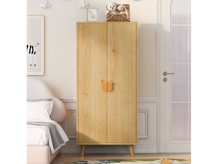 Armoire 2 Portes Bois Naturel Armoire De Chambre FloraGrace Pour Chambre Facile A Assembler 70x55x170cm