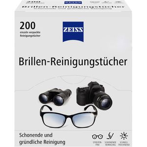 ZEISS Brillenputztücher Brillen-Reinigungstücher, feucht, 13 x 15 cm, aus Zellstoff, 200 Stück