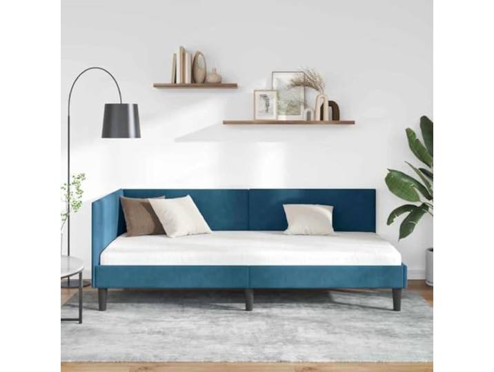 KTHLBRH Eckbett Sofa Blau 80 x 200 cm Samt Platzsparend, robustes Sperrholz, modernes Design, multifunktional, max. Gewicht 140 kg