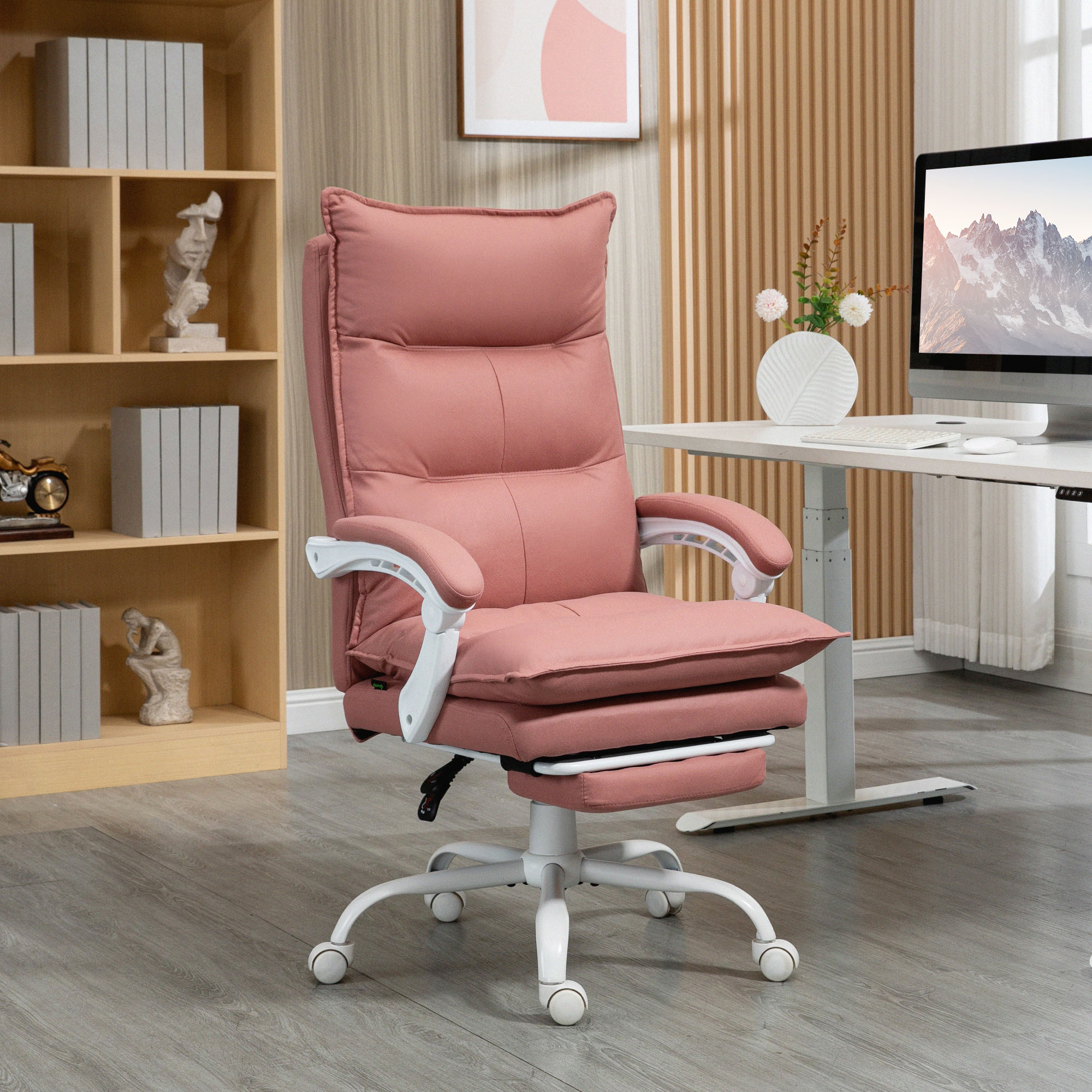 Vinsetto Poltrona da Ufficio Massaggiante e Riscaldante, Sedia con Altezza regolabile e Schienale Reclinabile, 66x74x121,5 cm, Rosa   Aosom Italy