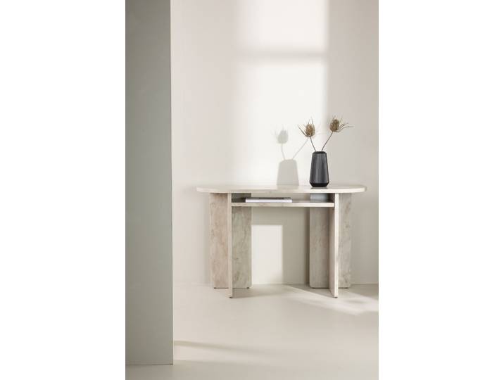 Beistelltisch VENTURE HOME Ålesund, hoher Konsolentisch in beiger Marmoroptik, 120 × 40 cm , beige, beige, B:40cm H:75cm T:40cm, Tische, Beistelltisch, Ablagetisch, MDF, gewachst, hoch, geräumig, edel