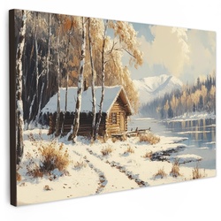 LEINWANDBILD Winter - Schnee - Zuhause - Natur Wanddeko 90x60 cm