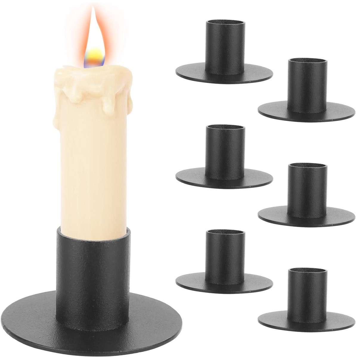 Set van 6 zwarte kaarsenhouders voor elegante decoratie
