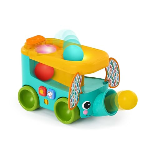 Bright Starts Pop & Roll Safari Bus Ballspeelgoed met olifantenpopper en werper voor baby's vanaf 6 maanden
