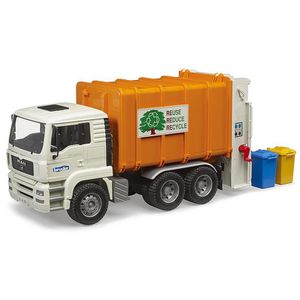 bruder 02772 MAN TGA Müll-LKW Hecklader, mit 2 Mülltonnen, Maßstab 1:16