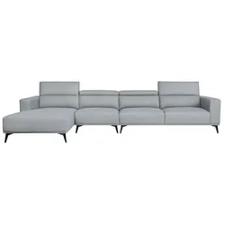 Sabaideco, Sofa + Bettsofa, Modulares Ecksofa – 4-Sitzer – LEONIE – Hellgrauer Stoff – Verstellbare Kopfstützen (Ecksofa)