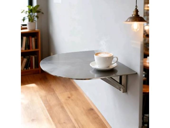 QSPNVFB Halbrund Wandklapptisch Kleiner Bartisch Edelstahl Faltbarer Tischhalterung Pub-Tisch 30cm Schwimmend Wandtisch Für Balkon Arbeitszimmer Esszimmer(Silver,40cm(16 ))
