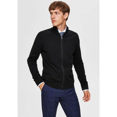 Strickjacke SELECTED "SLHBERG FULL ZIP CARDIGAN NOOS", Herren, Gr. M, schwarz, Strick, Obermaterial: 100% Baumwolle, unifarben, normal, hoch geschlossener Ausschnitt, Rippbündchen, Strickjacken Strickjacke