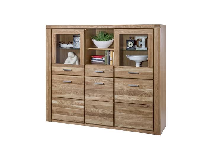 Highboard mit 2 Glastüren Wildeiche massiv geölt 159 cm - FREYJA