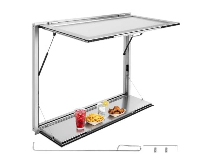 VEVOR Fenêtre pour Food Truck 122x91\,5 cm Guichet de Vente Comptoir Hayon Pour Service Camion Restaurant Commerce Ambulant\, Anti-pluie et Soleil\, Fenêtre Passe-plat en Alu avec Auvent Relevable à 85°