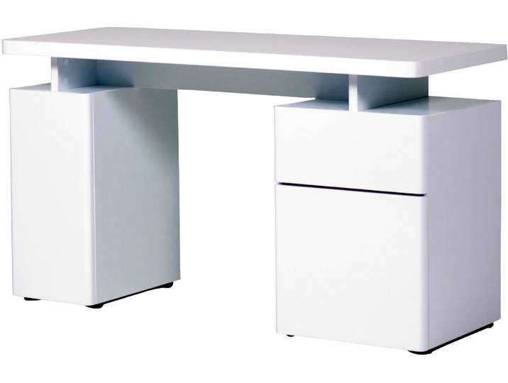 Schreibtisch JAHNKE CU-LIBRE 140 , weiss (hochglanz weiß, weiß, hochglanz weiß), B:135cm H:76cm T:55cm, Tische, Schreibtisch, Platzsparender Arbeitsplatz, mit 1 Schublade und 2 Türen, 135 cm