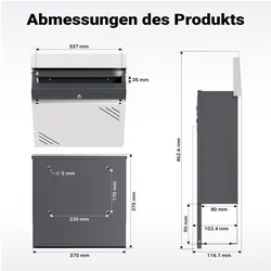 Wiltec, Briefkasten, Briefkasten Edelstahl V63 Postkasten Zeitungsfach Wandbriefkasten Postbox (37 x 10.20 x 37 cm)