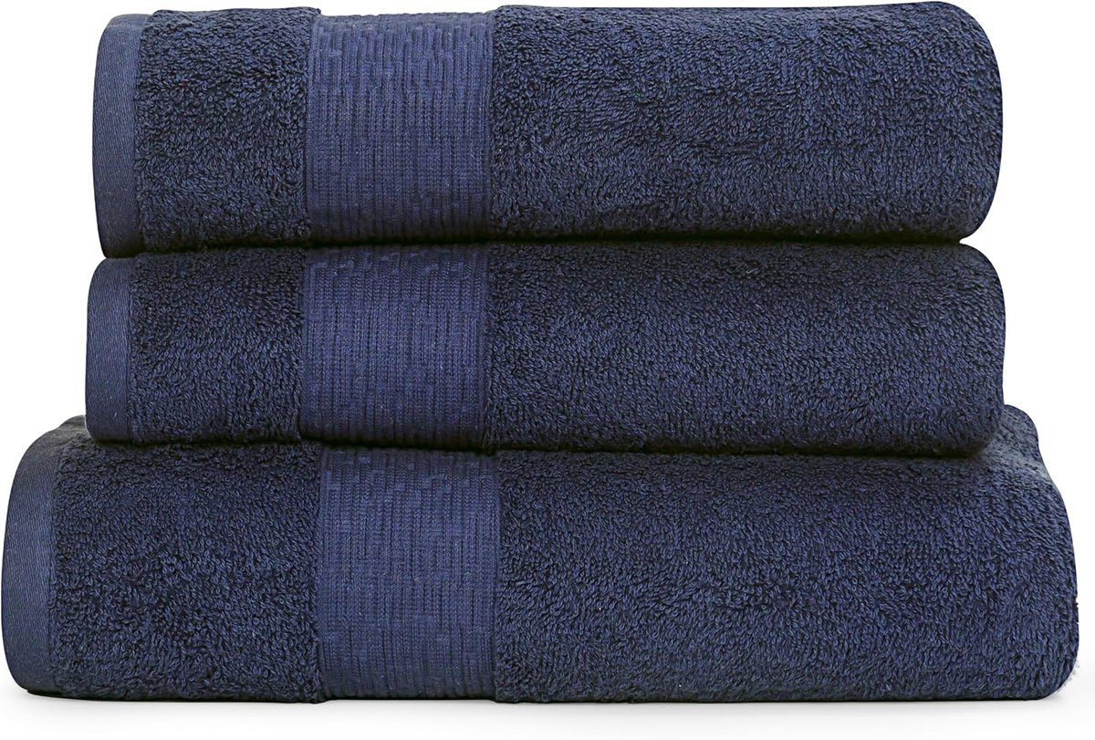 Set van 10 marineblauwe handdoeken van 100% katoen voor dagelijks gebruik