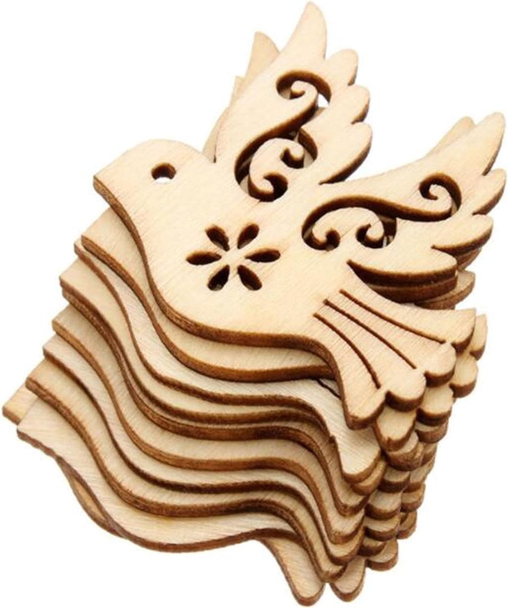 Vrede Duif Beeldjes - Houten Kerstboom Decoratie - Bruin - B/D/H: 2,5 x 2,5 x 0,5 cm