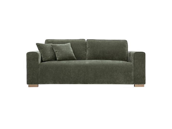Canapé design 3 places en tissu effet velours vert kaki PEPPER