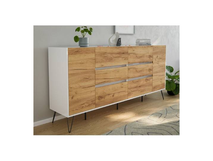 Posseik Sideboard Posseik Sideboard Industrial R200 cm Weiß/Eiche Front