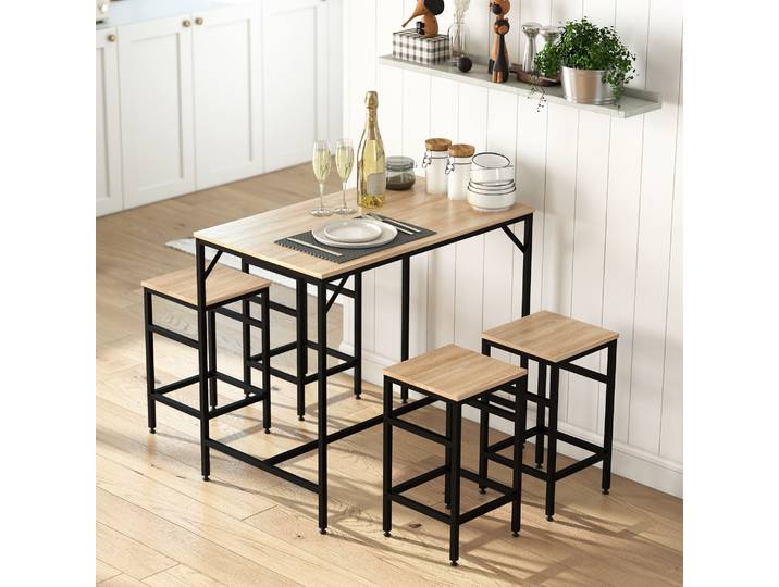 HOMCOM Set Bar Industriel Table+4 Tabourets Bois/Métal Noir