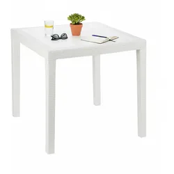 Dmora Gartentisch Agrigento, Quadratischer Gartentisch, feststehender Couchtisch in Rattan-Optik, 100 % Made in Italy, 80x80h72 cm, Weiß